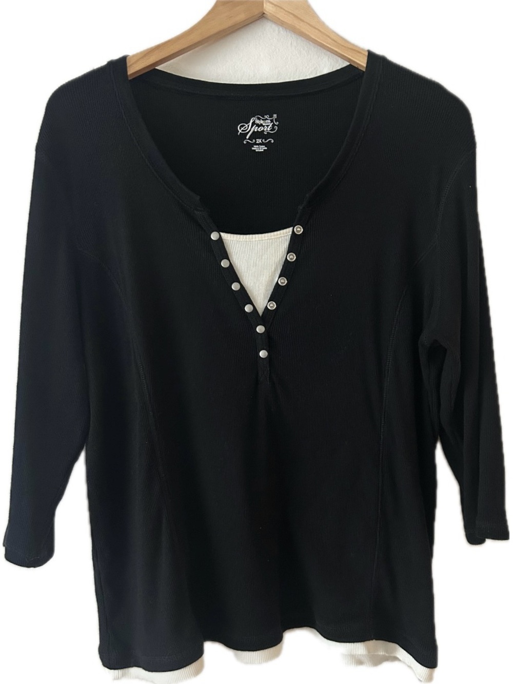 Style & Co Top Women's Plus 2X Button Up 3/4 Sleeve Collarless